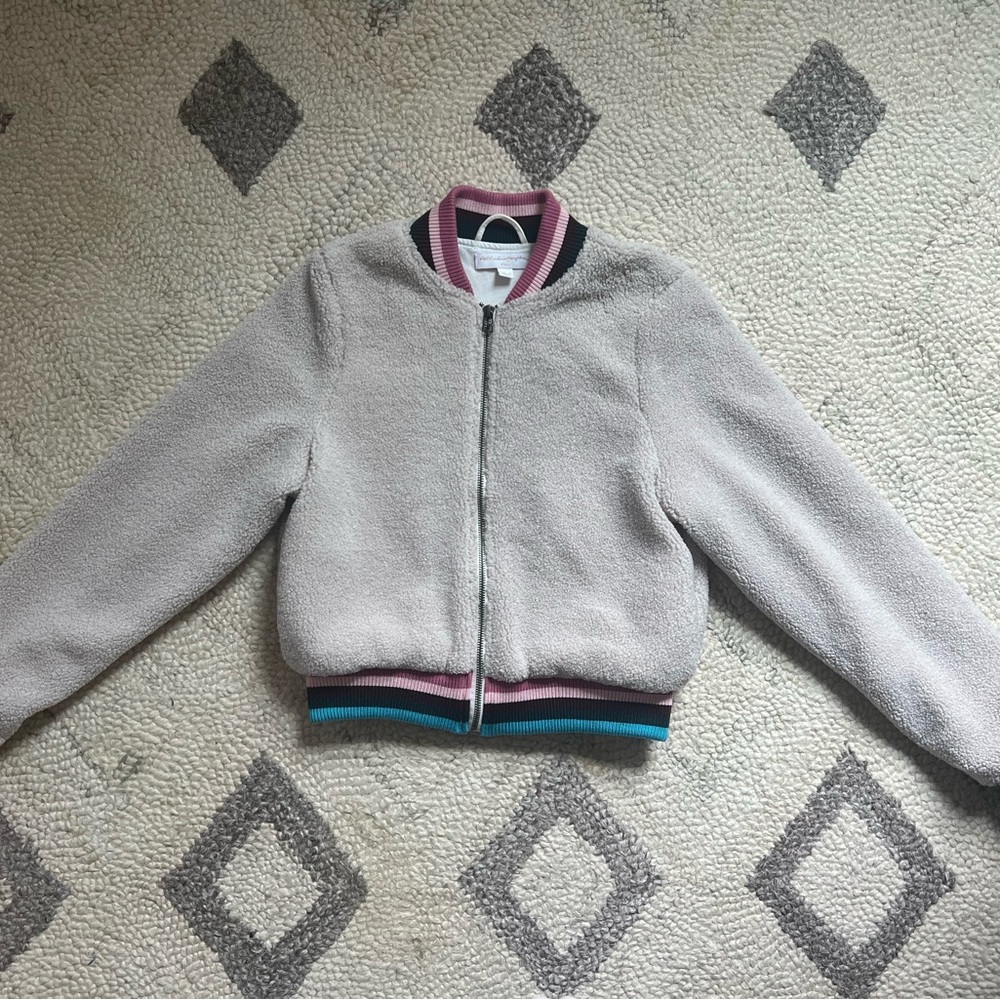 Spiritual Gangster Cozy sherpa Bomber Jacket with Colorful Trim